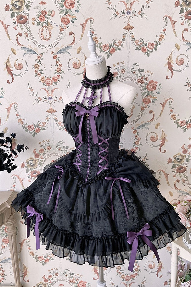 Neck Balletcore Corset Lolita Dress Pink Belle JSK Halter Cross