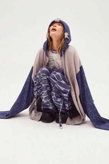 Bicolor Loose Hooded Hoodie Mode