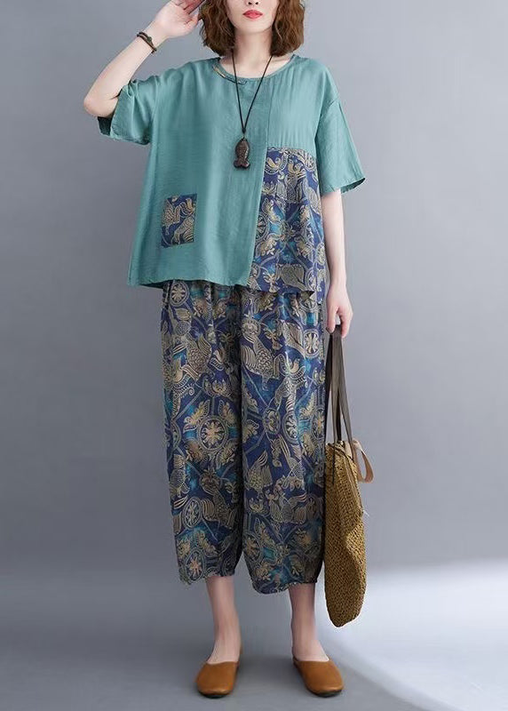 Zwei asymmetrische Baumwollteile Elegantes Sommerset Patchwork Blau