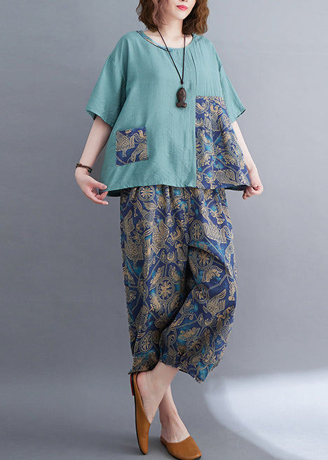 Zwei asymmetrische Baumwollteile Elegantes Sommerset Patchwork Blau