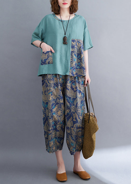 Zwei asymmetrische Baumwollteile Elegantes Sommerset Patchwork Blau
