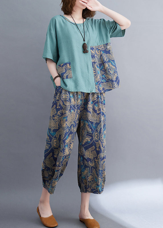 Zwei asymmetrische Baumwollteile Elegantes Sommerset Patchwork Blau