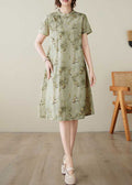 Baumwolle Grün Print Sommer Elegantes Kragenkleid Knopfständer