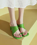 Spleißen Schaffell Elegante Grüne Slide Heel Sandalen Chunky
