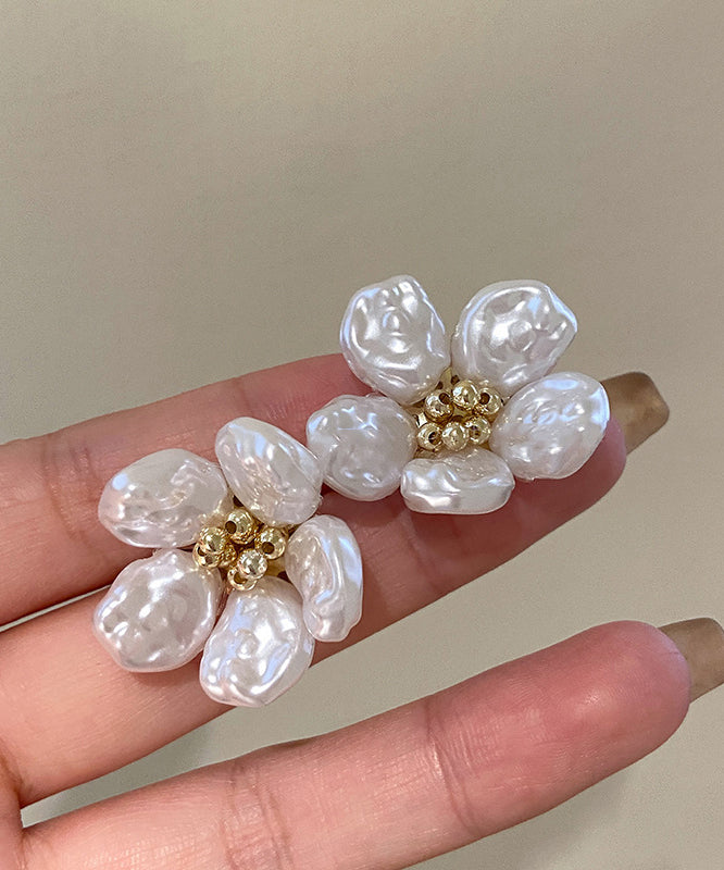 エレガントなイヤリング スタッド パール フローラル ホワイト 合金 銅