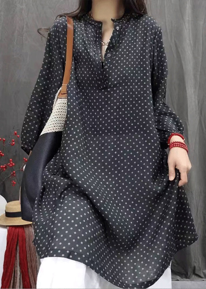 Dress Elegant White Fall Pockets Cotton Dot Shirts Button