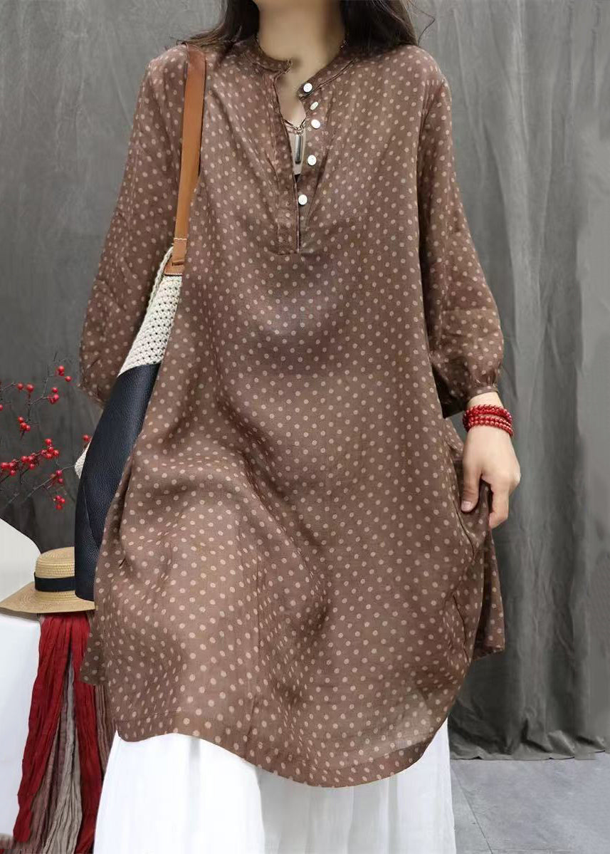 Dress Elegant White Fall Pockets Cotton Dot Shirts Button