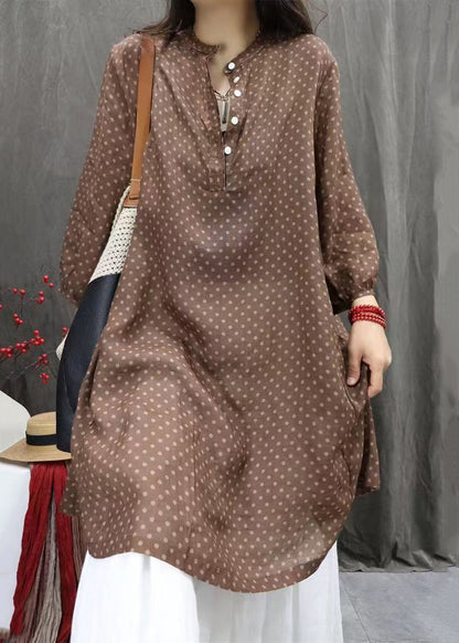 Dress Elegant White Fall Pockets Cotton Dot Shirts Button