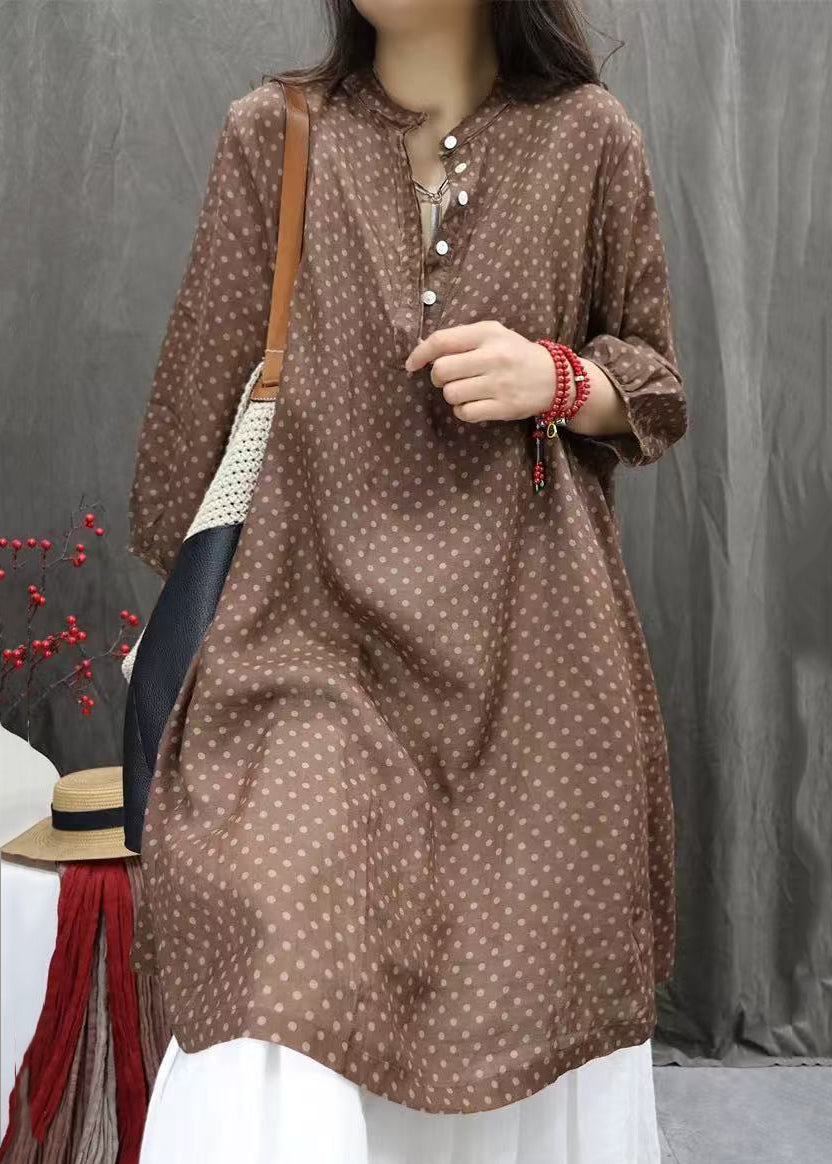 Dress Elegant White Fall Pockets Cotton Dot Shirts Button