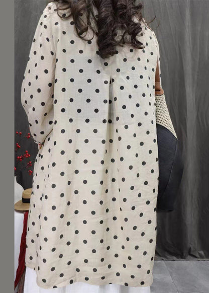 Dress Elegant White Fall Pockets Cotton Dot Shirts Button