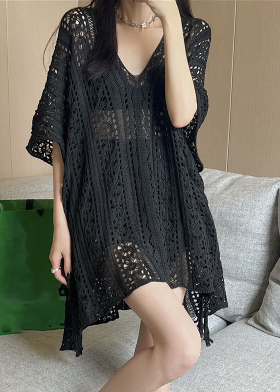 V-Ausschnitt Low Design Sommer Strick Eis Shirt T High Schwarz Mode Seide