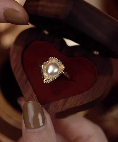 Copper Fashion Overgild Gold Rings Pearl