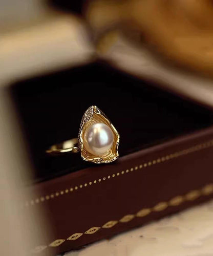 Copper Fashion Overgild Gold Rings Pearl