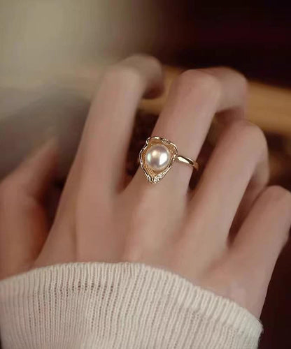 Copper Fashion Overgild Gold Rings Pearl