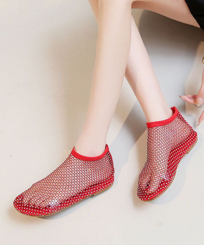 Mesh Breathable Boots Splicing Zircon Red Sandals Fashion