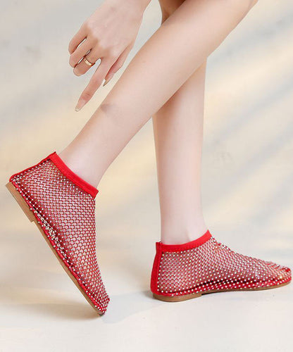 Mesh Breathable Boots Splicing Zircon Red Sandals Fashion