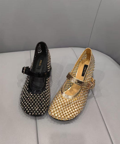 Black Splicing Shoes Zircon Fashion Breathable Mesh Chunky