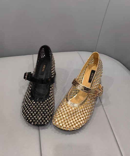 Black Splicing Shoes Zircon Fashion Breathable Mesh Chunky