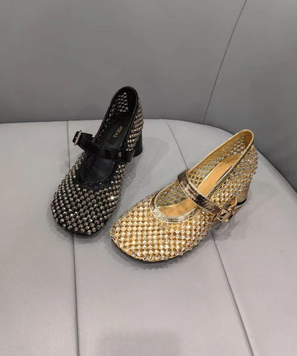 Black Splicing Shoes Zircon Fashion Breathable Mesh Chunky