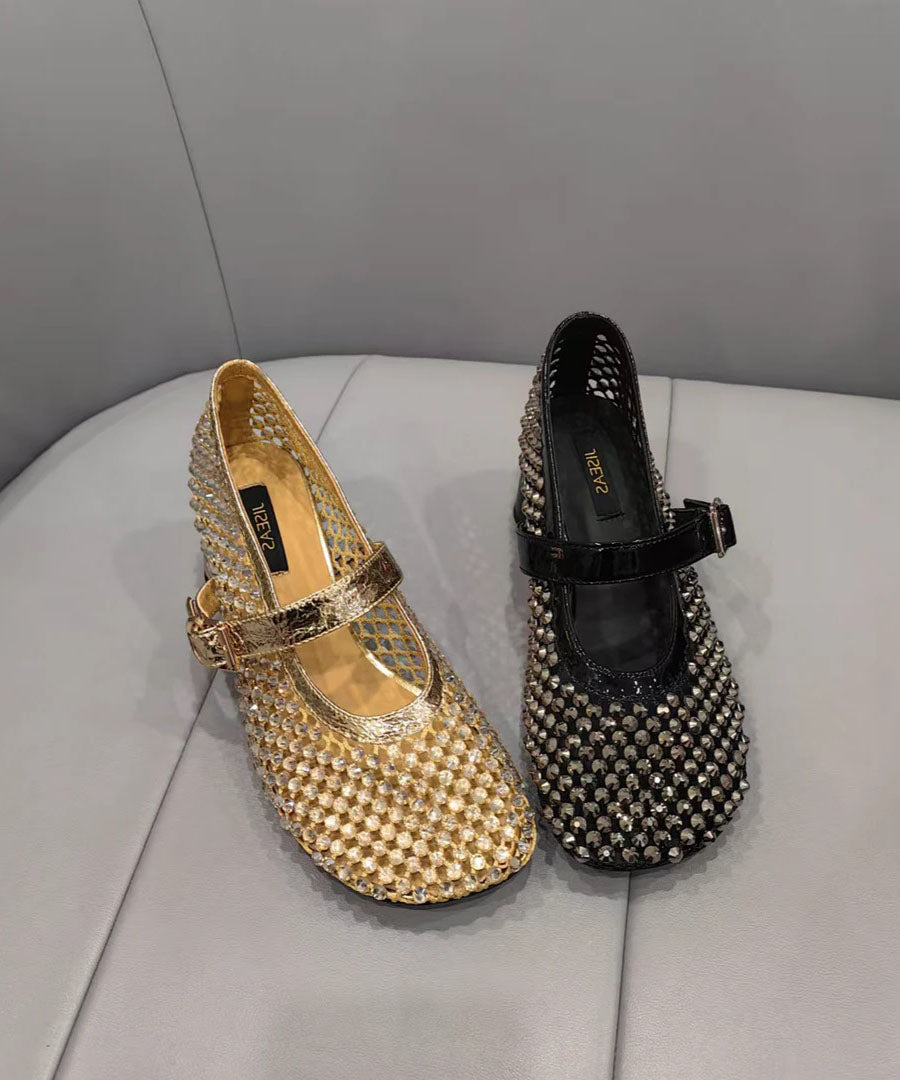 Black Splicing Shoes Zircon Fashion Breathable Mesh Chunky