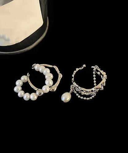 Set Quaste Perlenringe Feinmetall Zweiteilig