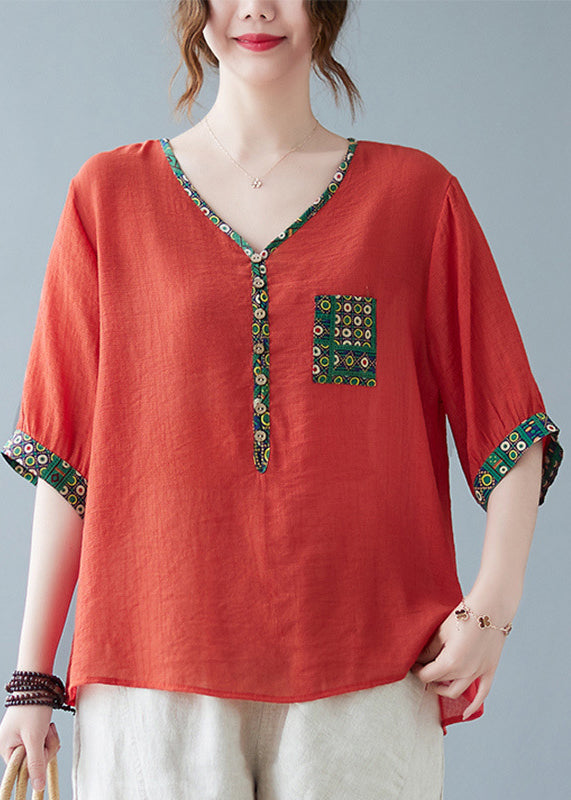 ファインプリントスリーブトップパープルハーフパッチワーク