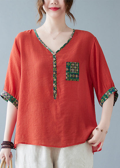 ファインプリントスリーブトップパープルハーフパッチワーク