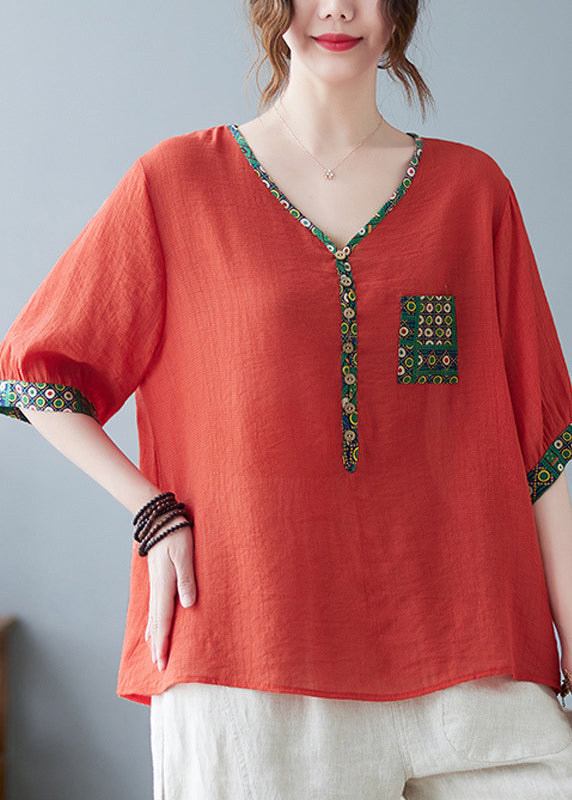 ファインプリントスリーブトップパープルハーフパッチワーク