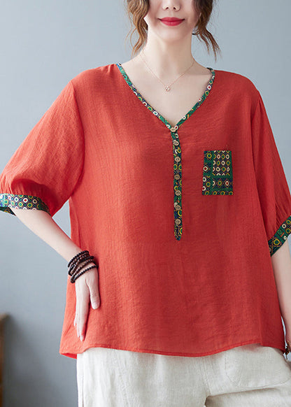 ファインプリントスリーブトップパープルハーフパッチワーク