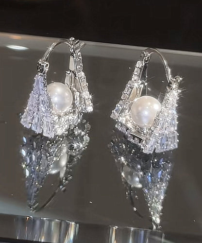 シルクフープイヤリング スターリングジルコン ハンドバッグ パール シルバー ファイン