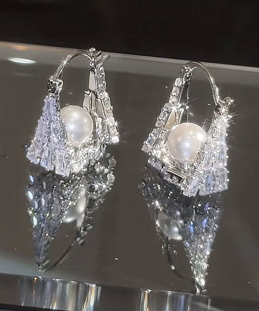 シルクフープイヤリング スターリングジルコン ハンドバッグ パール シルバー ファイン