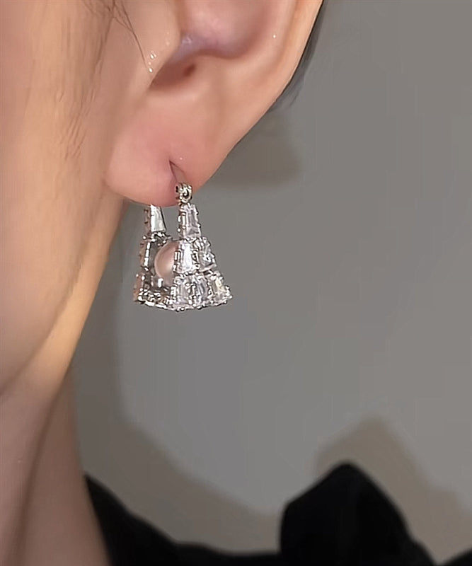 Silk Hoop Earrings Sterling Zircon Handbag Pearl Silver Fine