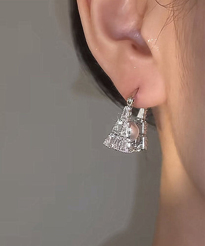 シルクフープイヤリング スターリングジルコン ハンドバッグ パール シルバー ファイン