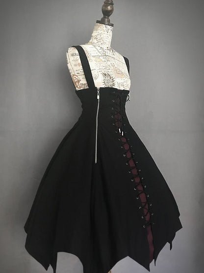 Übergröße Unterbrustrock mit hoher Taille und Trägern, Taschentuch-Saum