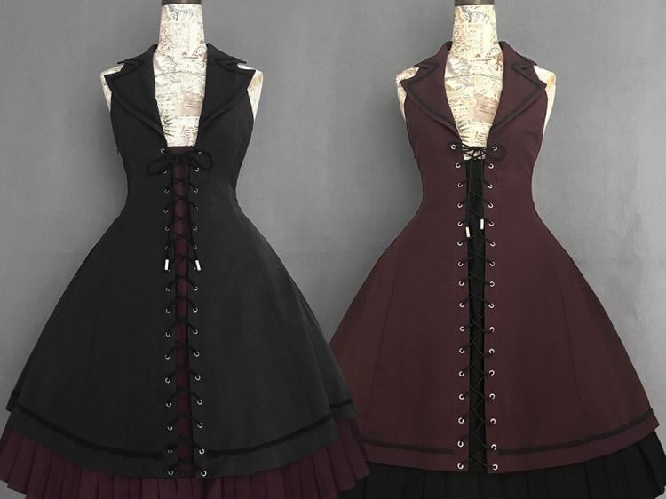 Plus Size Friendly - Schwarzer Blazerkragen Neckholder Gothic Pulloverrock