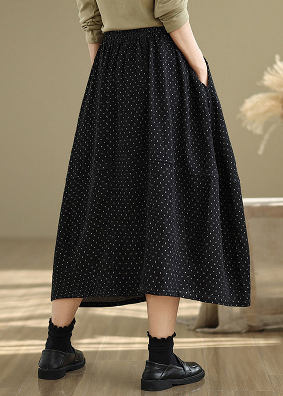 Elastic Waist Pockets Summer Line Skirts Black French Dot A
