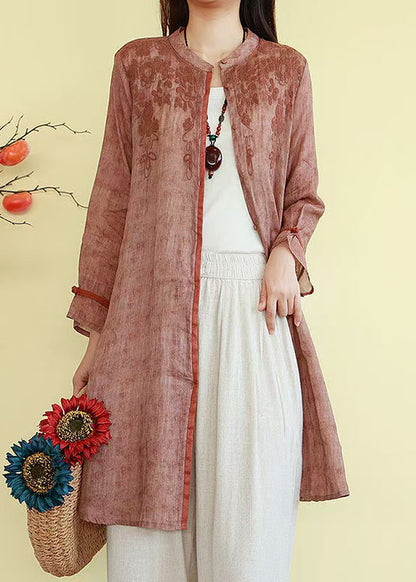 Embroidered Shirts French Linen Blue Fall Button