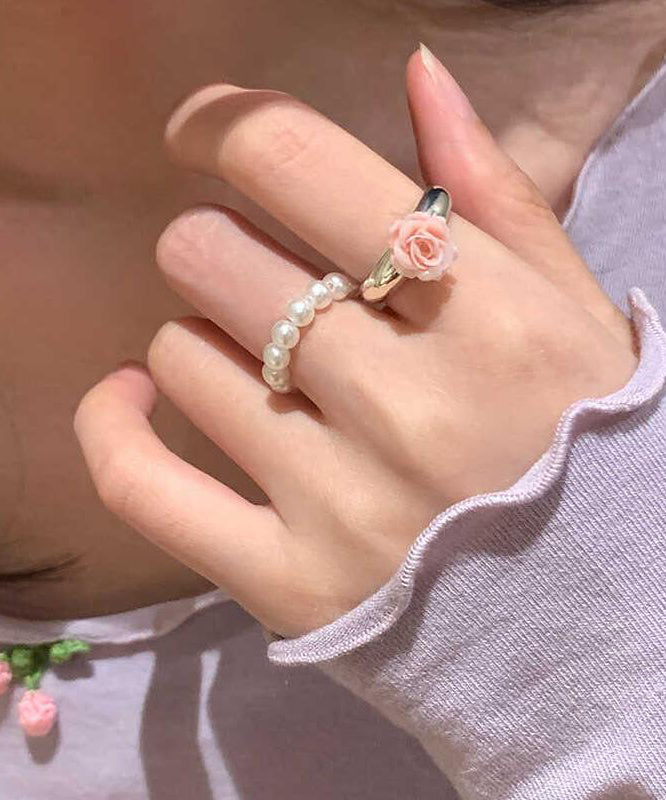Set Legierung Ringe Floral Perle Zweiteilige Handarbeit