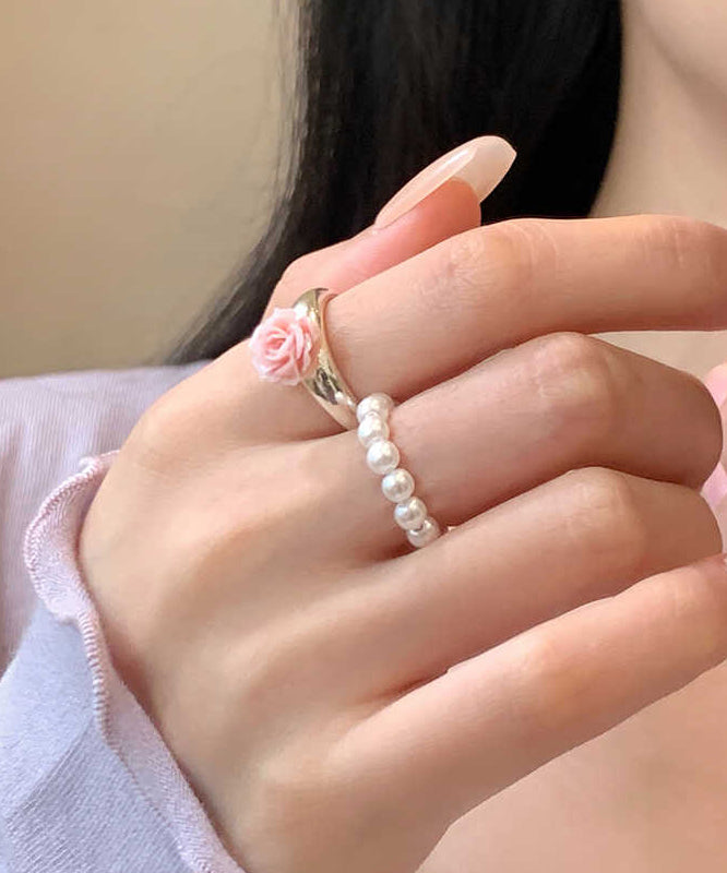Set Legierung Ringe Floral Perle Zweiteilige Handarbeit