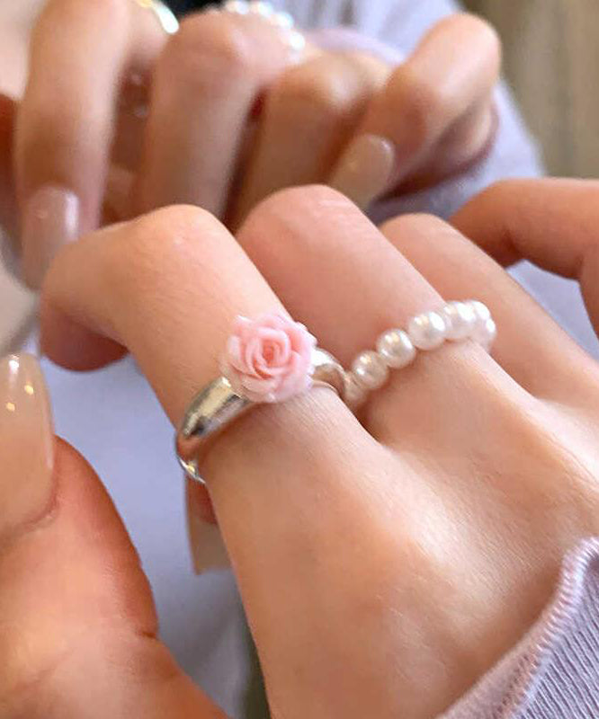 Set Legierung Ringe Floral Perle Zweiteilige Handarbeit