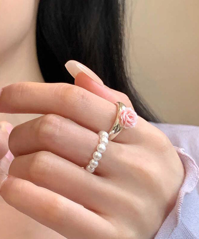 Set Legierung Ringe Floral Perle Zweiteilige Handarbeit