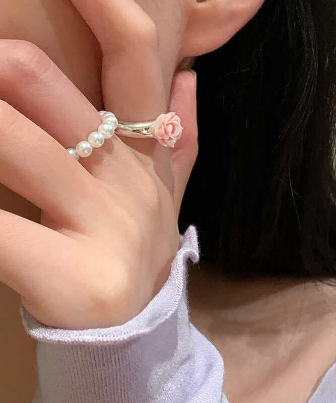 Set Legierung Ringe Floral Perle Zweiteilige Handarbeit