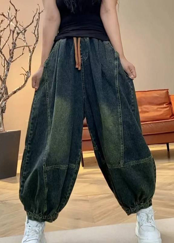 Taille Sommer Patchwork Laterne Hose grün Taschen elastisch handgefertigt