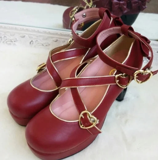 35-40 Classic Vintage Sweet Lolita Cute Bowknot Cross Strap Shoes
