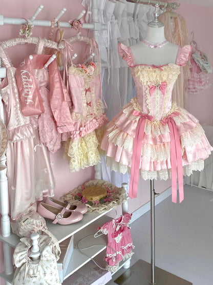 スイートミントストロベリーボウバレエロココドレス