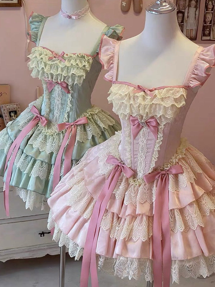 Sweet Lolita Rococo Ballet Dress with Strawberry Bow