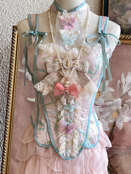 Goldenes Kanarienvogel-Kleiderset im östlichen Rokoko-Chinoiserie-Stil