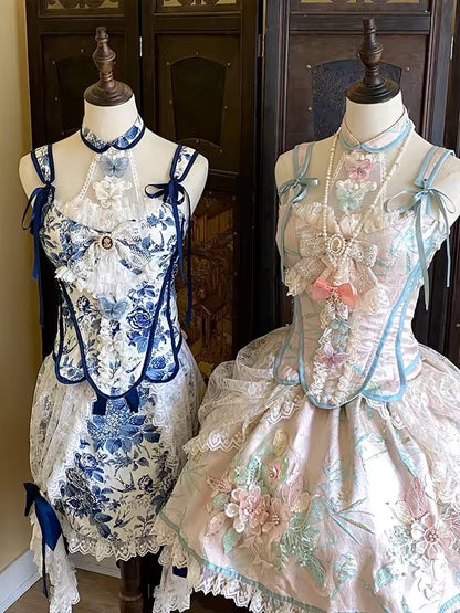 Goldenes Kanarienvogel-Kleiderset im östlichen Rokoko-Chinoiserie-Stil