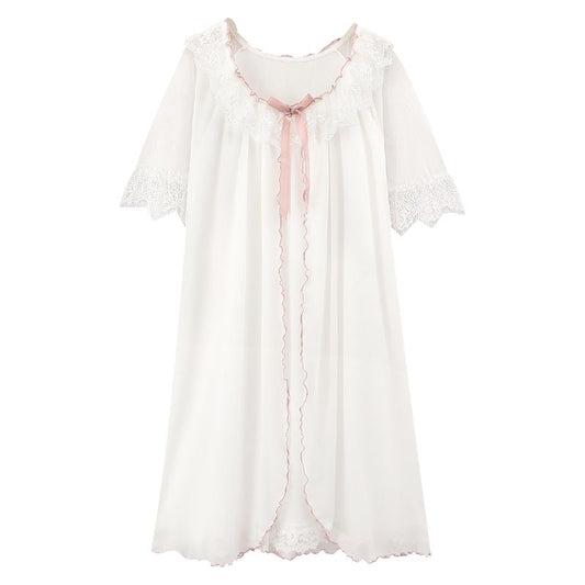 アプリコットベア刺繍の蝶結びナイトドレス