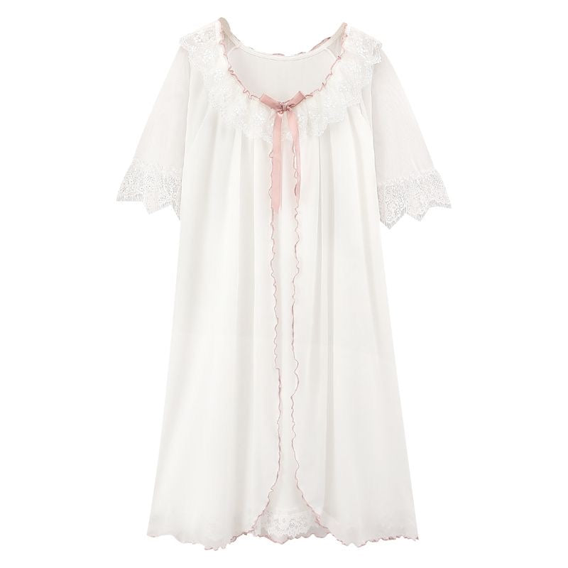 Apricot Bear Embroidery Bowknot Nightdress